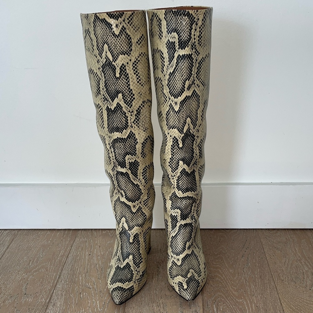 Paris Texas Snake Print Heeled Boots